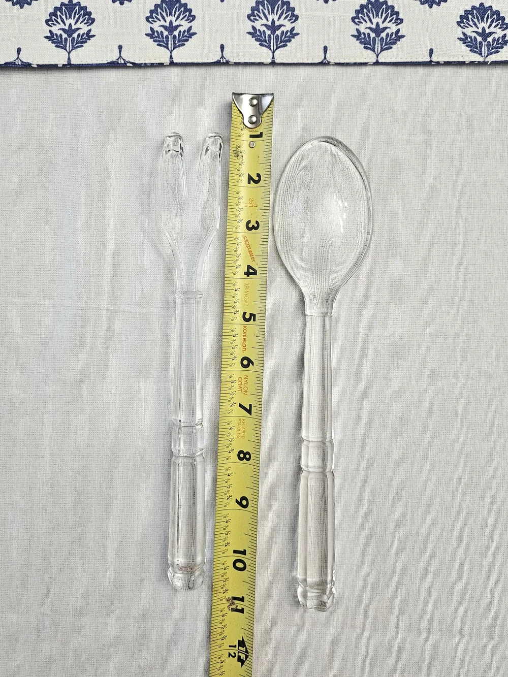 VINTAGE Clear Glass Salad Serving Set Spoon & Fork Ribbed Handle 1960s